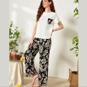 Black and Cream Floral Print Pajama Set [2 piece set] NWT
